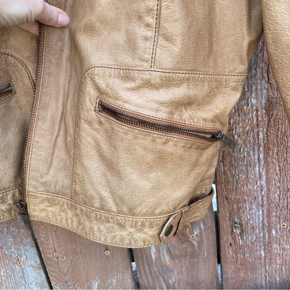 WHETBLU Women’s Tan Leather Moto Bomber Jacket Vintage Size XXL - Picture 7 of 17